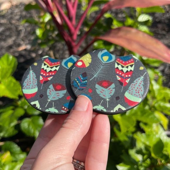 Boho Feather Skull Car Coaster Set | Feather Car Accessories - Picture 4 of 11